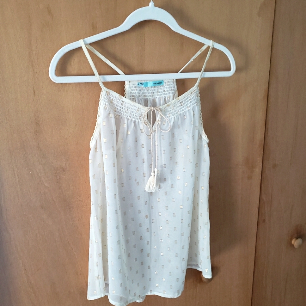 Elegant Cream Camisole Top with Gold Details and Bow with Tassels